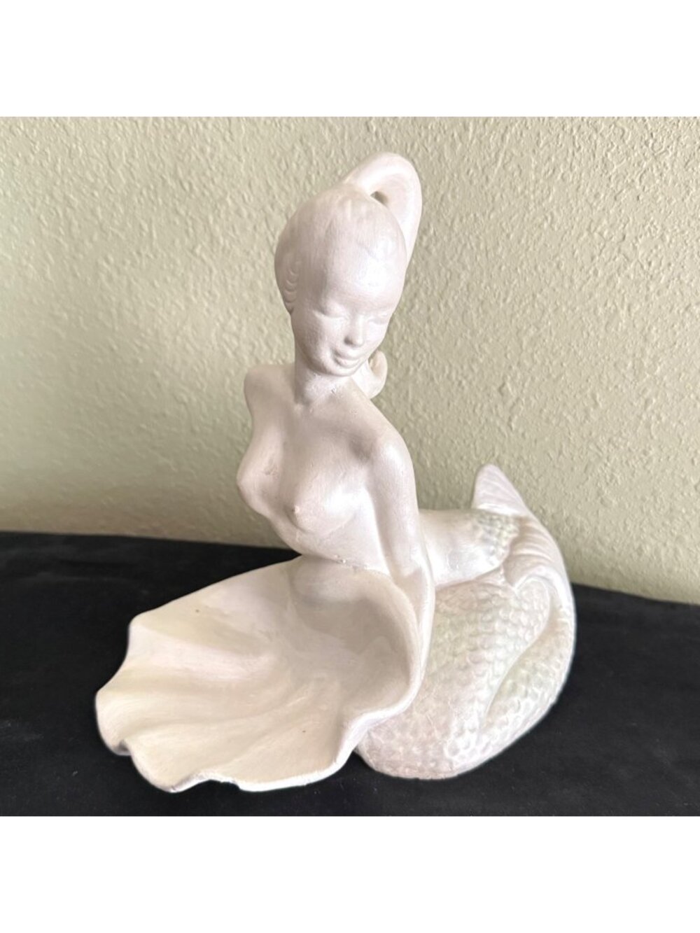 vintage MCM nude mermaid shell soap/trinket dish plaster? no maker's mark 9x9"